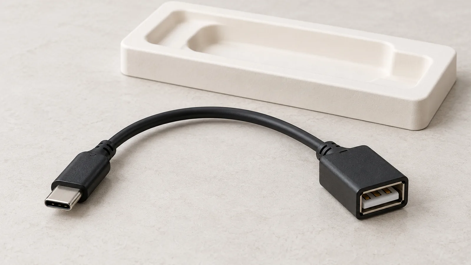 Загальний USB-адаптерний кабель, обидва кінці якого видно на нейтральній оглядовій поверхні